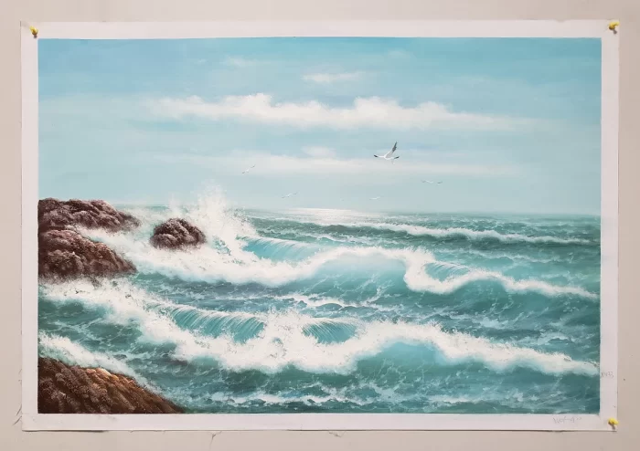 Seascape, 24x36, 100% Hand Painted Oil Painting on Canvas - Image 2